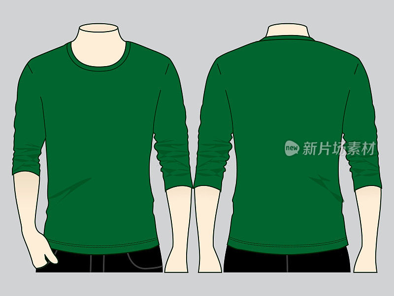 Long Sleeve Dark Green T-Shirt Vector for Template